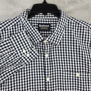 Barbour International Long Sleeve Button Up Shirt Mens 2XL Black Check Cotton